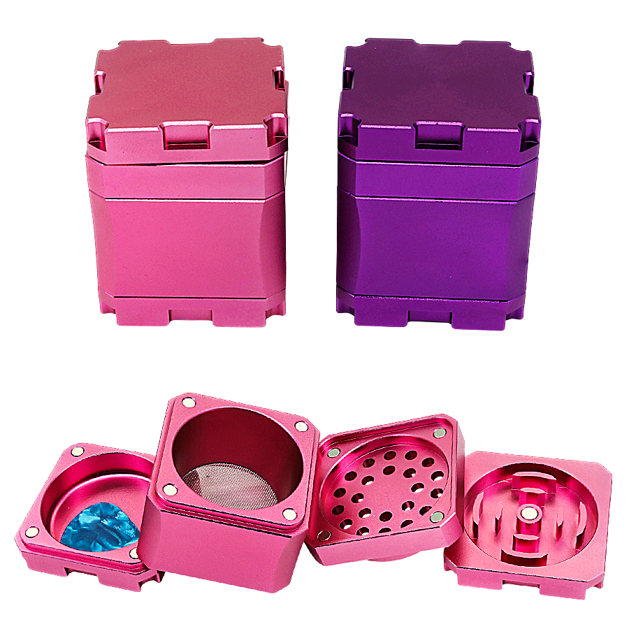 Crushers Square Diced Shaped Matte Metallic 4 Part Grinder (GR720) | 50mm | Assorted Colors - image 1 of 2